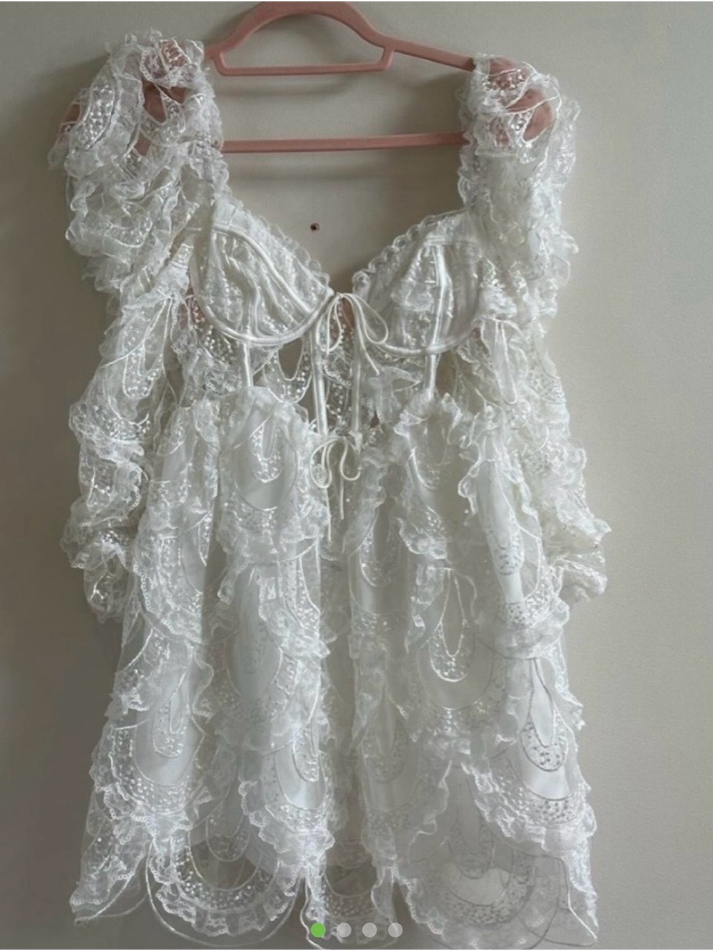 For Love & Lemons White Lace Ruffle Babydoll Dress - XS